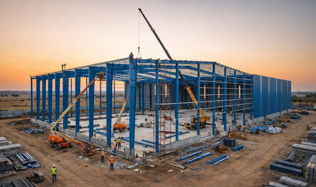 Modern warehouse construction project - industrial facility